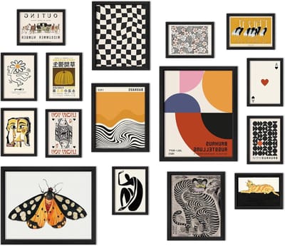 Wanddecoratie Set - Muurkunst Prints - Woonkamer Versieren - Eclectisch Maximalistisch Stijl - 12"x15" Framed - Tarwe