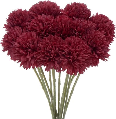 Set van 12 Kunstmatige Chrysanten en Faux Hortensia Bloemen - Real Touch Nepp bloemen voor Thuis, Bruiloft, Kerst, Feest en Tuin Decoratie