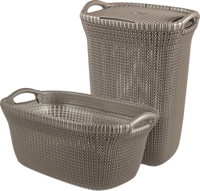 Curver Knit Wasmand met deksel 57L + Wasmand 40L - Bruin