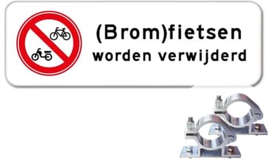 Bord (brom)fietsen worden verwijderd - Weerbestendig Aluminium - 40x15 cm - Bevestiging: Met paalbeugels Ø48mm