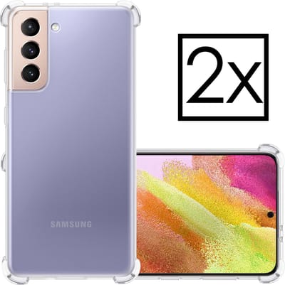 Hoesje - 2 Stuks - Geschikt voor Samsung Galaxy S21 FE - Sterk & Shockproof - Siliconen Case - Back Cover - Telefoon Hoes Shock Proof - Transparant