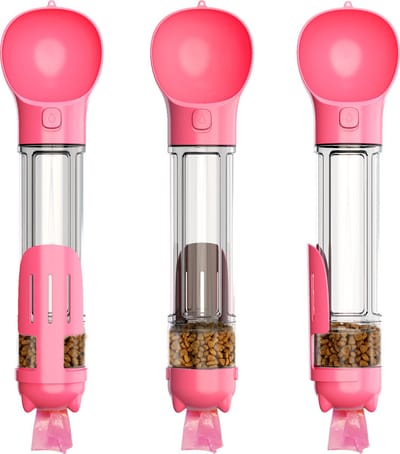 Draagbare drinkbak - Voerbak - Poepschepje - Poepzakhouder - Roze - 500ml inhoud - Waterbak - Voerbak hond