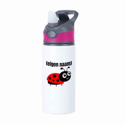 Hacebo® - lieveheersbeestje met eigen naam waterfles met rietje roze - Lieveheersbeestje - lieveheersbeestje liefhebbers - iemand die houdt van lieveheersbeestjes - verjaardag - cadeau - kado - water fles - 650ML