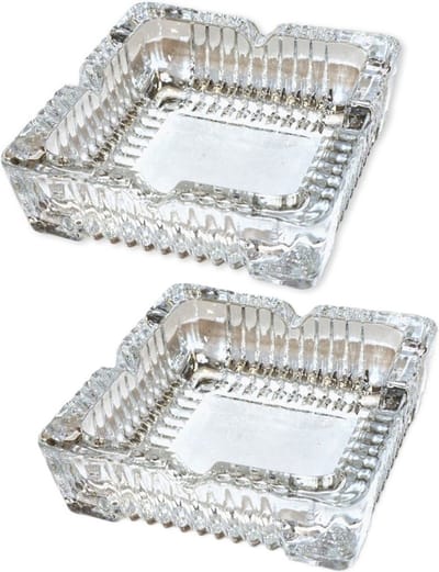 Concorde Vierkante glazen transparante asbak - 2x - 10 x 10 x 4 cm - binnen/buiten
