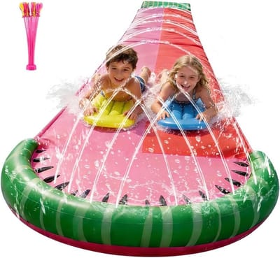 Dubbele Waterglijbaan 480 cm x 140 cm voor de Tuin met 2 Bodyboards en Sprayfunctie, Ideaal voor Familieplezier en Zomeractiviteiten in de Achtertuin