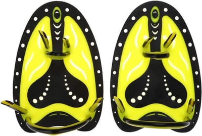 Verstelbare Fins Swim Hand Paddle voor Duiktraining, Professionele Zwemtraining Glove en Oefenmateriaal (M-Geel)