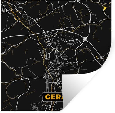 Muurstickers - Sticker Folie - Gera - Stadskaart - Goud - Plattegrond - Kaart - Duitsland - 100x100 cm - Plakfolie - Muurstickers Kinderkamer - Zelfklevend Behang XXL - Zelfklevend behangpapier - Stickerfolie