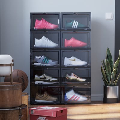 Decopatent - Schoenen Opbergsysteem Schoenenbox - Schoenendoos Black - Sneakerbox - Shoebox - Schoenen opbergen - Stapelbaar - Display doos voor Sneakers & Pumps - Organizer - Collector Storagebox Display - Kleur: ZWART - 1 Stuk