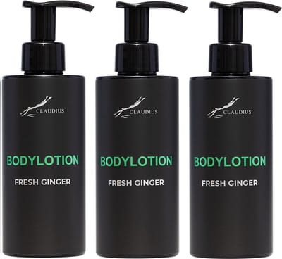 Bodylotion Fresh Ginger 300 ml - met pomp - zwarte fles - set van 3 stuks - Voordeelverpakking