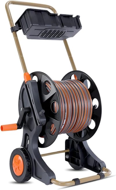 Tuinslanghouder - Slanghaspelwagen - Tuinonderhoud - Met wielen - 60m slang - Zwart