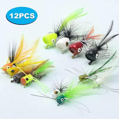 12 Pièces Poppers Pêche à la Mouche Leurres Popper Pêche pour Truite Saumon Bar yellow