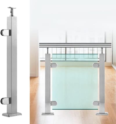 Glazen Balustrade Paal - Railing Systeem - Balkon Afscherming - Verstelbare Hoogte - 130cm - Zilverkleurig