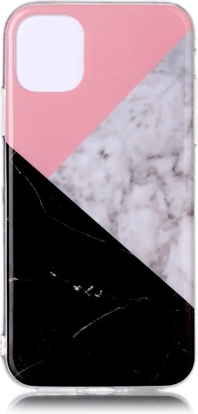 Peachy Marmer Patroon Natuursteen Roze Wit Zwart Hoesje Case geschikt voor iPhone 11