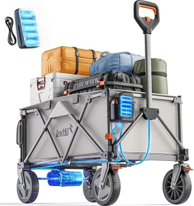 Opvouwbare elektrische bolderkar met offroadbanden - 200 l inhoud - 60 kg draagvermogen - 2 remmen - grijs