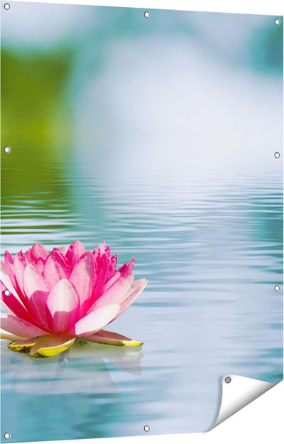Gards Tuinposter Roze Lotusbloem op het Water - 90x120 cm - Tuindoek - Tuindecoratie - Wanddecoratie buiten - Tuinschilderij