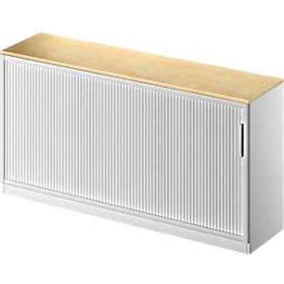 Schäfer Shop Genius Roldeurkast TETRIS SOLID, 2 ordnerhoogten, B 1600 mm, incl. 19 mm afdekplaat, esdoornpatroon/blank aluminium/blank aluminium
