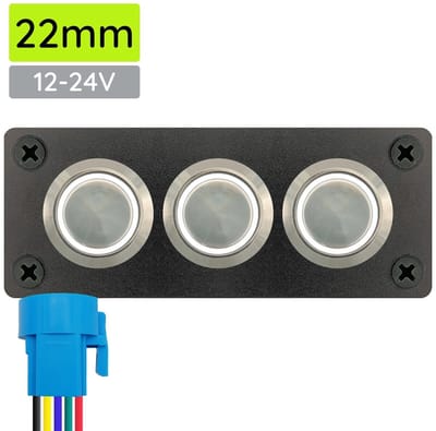 ProRide Metalen drukschakelaar 12-24V ON-OFF - Inbouwpaneel drievoudig - 22mm - IP67 - LED indicatie Wit