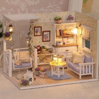 Miniatuur Huis - Poppenhuis Kit - Creatief Hobbyen - Met LED Verlichting - 17 cm Breed - Veelkleurig