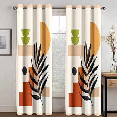 2 stuks Abstract Boho Mid-Century Gordijn Modern Minimalistisch Geometrisch Palmbladeren Bloemen Plant Gordijnen Decor Voor Slaapkamer Raam (85W220H)x2(CM)&Grommet Top