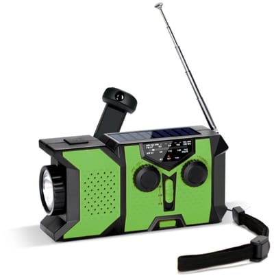 Noodradio - Bouwradio - Solar Opwindbaar 2000mAh - Solar powerbank Zonneenergie - Survival Noodpakket - Zaklamp Oplaadbaar - Noodpakket – Groen