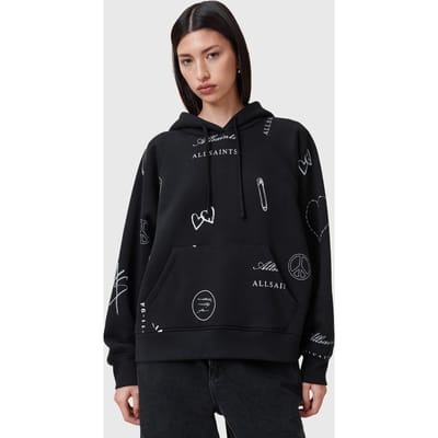 AllSaints Stina Talon Hoody Black Taglia: M | Felpe con cappuccio Outlet | Donna | Nero