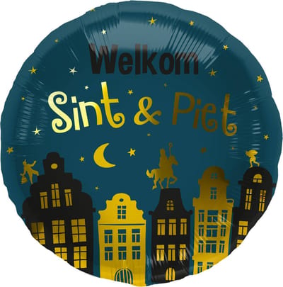Folat - Folieballon huizen Welkom Sint & Piet - 45 cm - Welkom Sinterklaas - Sinterklaas versiering - Sinterklaas intocht - Sinterklaas en Piet -sinterklaas Cadeautjes