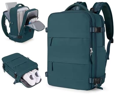 Somstyle Reis Rugzak - 45 x 36 x 20 CM - Handbagage Tas met Schoenenvak - Schooltas - Met USB-Oplaadpoort - Geschikt voor 14 Inch Laptop - Blauwgroen