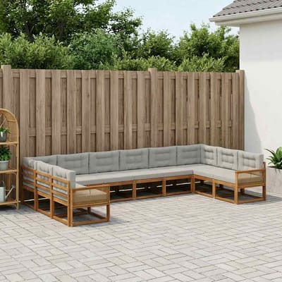 vidaXL - Buiten - bank - set - 10 - st - Naturel - en - lichtgrijs