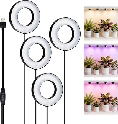 KZQ 48 Led Full Spectrum Plantengroeilicht Voor Binnen - Plafondmontage Met Automatische Timer 3 9 12 Uur - 3 Kleuren En 10 Dimbare Standen - 4 Koppen 8 9cm - Zwart