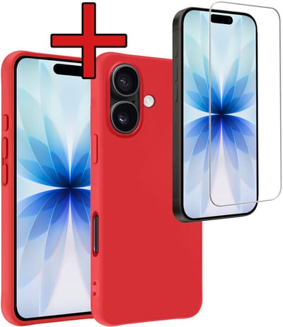 Hoesje - Met Screenprotector - Geschikt voor Apple iPhone 17 - Sterk & Shockproof - Telefoon Hoes - Back Cover - Siliconen Case - Telefoonhoes - Rood
