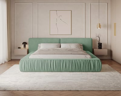 Gestoffeerd Bed 08 met Opbergruimte en Houten Lattenbodem 140x200 cm - Mintgroen (Riviera 37)