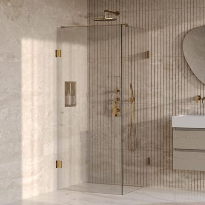 Brauer Void - Douchecabine met Draaideur - Helder Glas - 80x80x200 cm - incl. Glascoating - PVD Goud Geborsteld