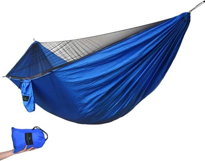 Kampeerhangmat - Reishangmat - Buiten Ontspannen - Met Muggennet - 2 Personen - Blauw