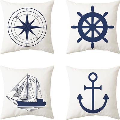 4 stuks - Kussenhoes - KussenSloop - 45x45cm - Oceaan kussenset - wit - korte pluche - Enkelzijdig afdrukken