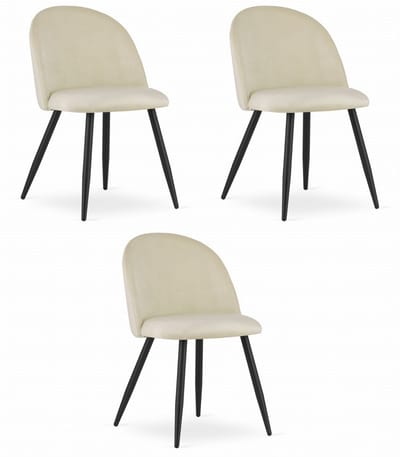 Set van 3 Stoelen BELLO - Beige Velvet, Zwarte Metalen Poten, Modern Design en Uitstekend Zitcomfort voor Woonkamer, Slaapkamer, Eetkamer of Kantoor, Max. 120 kg