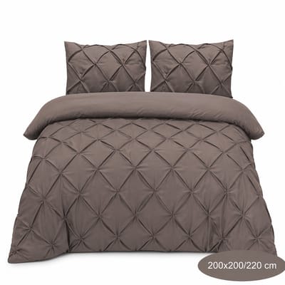 Luxe Geplooid dekbedovertrek - Taupe Bruin - 200x200/220 - Ademend & Zacht - Hotel Chique - incl kussenslopen