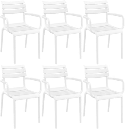 CLP Paris Set van 4 tuinstoelen - armleuningen - stapelbaar - kunststof - wit