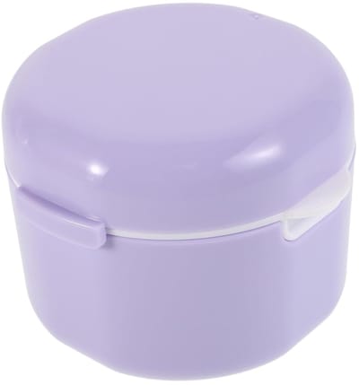 Een paarse, draagbare, lekvrije opbergdoos Geschikt voor kunstgebitten. Compact ontwerp, gemakkelijk mee te nemen, Geschikt voor beugels en kunstgebitten.