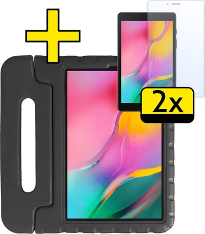 Hoes - Geschikt voor Samsung Galaxy Tab A 8.0 (2019) - Met 2x Screenprotector - Kinderhoes Shockproof Bumper - Kidsproof Case - Tablet Hoesje - Kinder Cover - Zwart