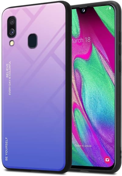 Cadorabo Hoesje geschikt voor Samsung Galaxy A40 in ROZE - BLAUW - Tweekleurige beschermhoes van TPU-silicone Case Cover en achterzijde van gehard glas