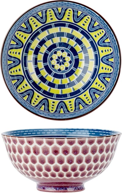 Oosterse serveerschaal - blauw - rond - 12 cm - porselein - soepkom - diep bord - Serveerschalen - Salade serveren - Saladeschaaltjes