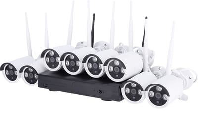 Nivian KIT830W bewakingscamera plug en play set wit met 8x 3MP WiFi bullet camera's, 8 kanaals Netwerk Video Recorder