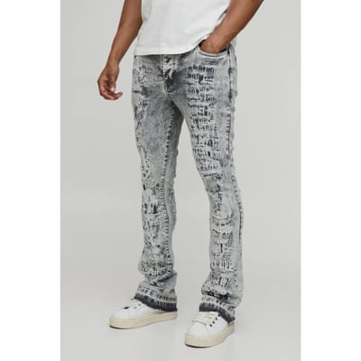 Gestapelde Skinny Uitlopende Gescheurde Distressed Jeans | Ice Grey | Size 28