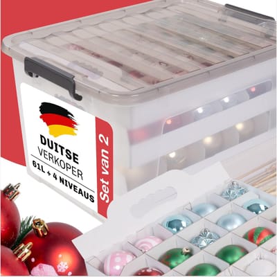 Dailygoods- Opbergdoos 60 liter - Veiligheid voor kerstballen - Opbergdoos kerstdecoratie - Organizer - Ideaal voor Kerstmis - Duurzaam materiaal - Opbergbox