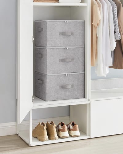 Famanu Opbergdoos met deksel, set van 3, opvouwbare stoffen doos met handvaten, opbergruimte voor kleren en spiegelspullen, lichtgrijs RZB003W01