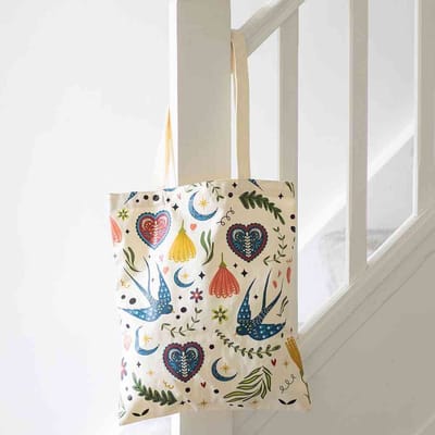 Something Different - Cream Folk Print Polycotton Tote bag - Multicolours
