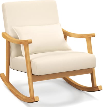 COSTWAY Schommelstoel van hout, stoel woonkamer, gevoerde loungestoel met armleuningen, rugleuning en zitkussen, moderne schommelstoel, voor woonkamer, slaapkamer, 78 x 66 x 83 cm (beige)