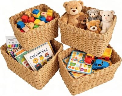 Set van 4 Objectdrager Mand, Objectdrager Mand voor De Stapelbare Badkamer, Opslagmand voor De Bandier, om Kleding, Keukengerei, Badgoederen En Speelgoed te brengen