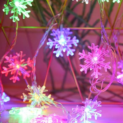 MUPOO Sneeuwvlok Kerstverlichting – 3M 20LED Fairy Lights Batterij Met Twinkelend Effect – Waterdichte Sneeuwvlok Lichtslinger Voor Binnen & Buiten, Raamdecoratie, Slaapkamer, Kerstboom & Feestdecoratie – Multicolor 3-Pack (3 Stuks)