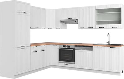 Vicco Hoekkeuken Fame-Line, Wit Landhuis/Wit, 287 x 227 cm, WB Eik